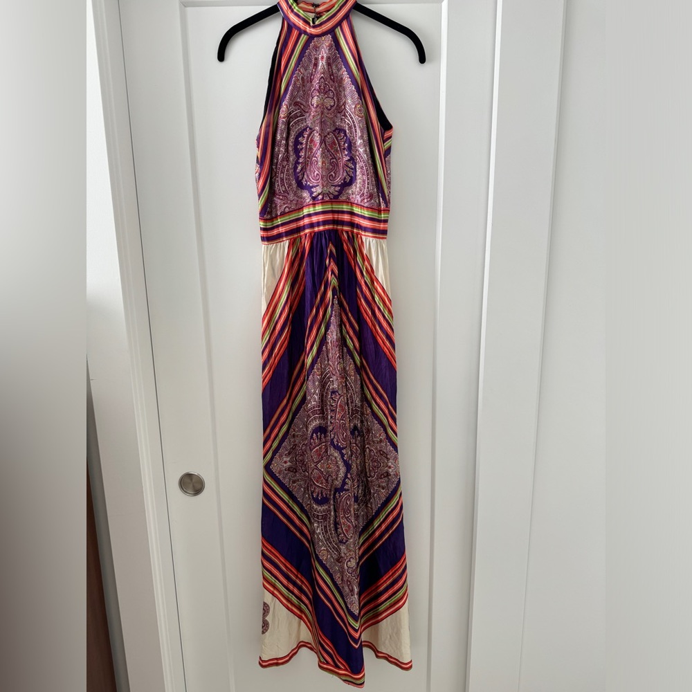 Vintage Bright Paisley Sleeveless High-neck Maxi Dress, Size xs/s